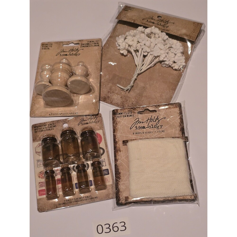 Tim Holtz Idea-ology Craft Lot Apothecary Vials Mummy Cloth Vignette Bouquet NIP